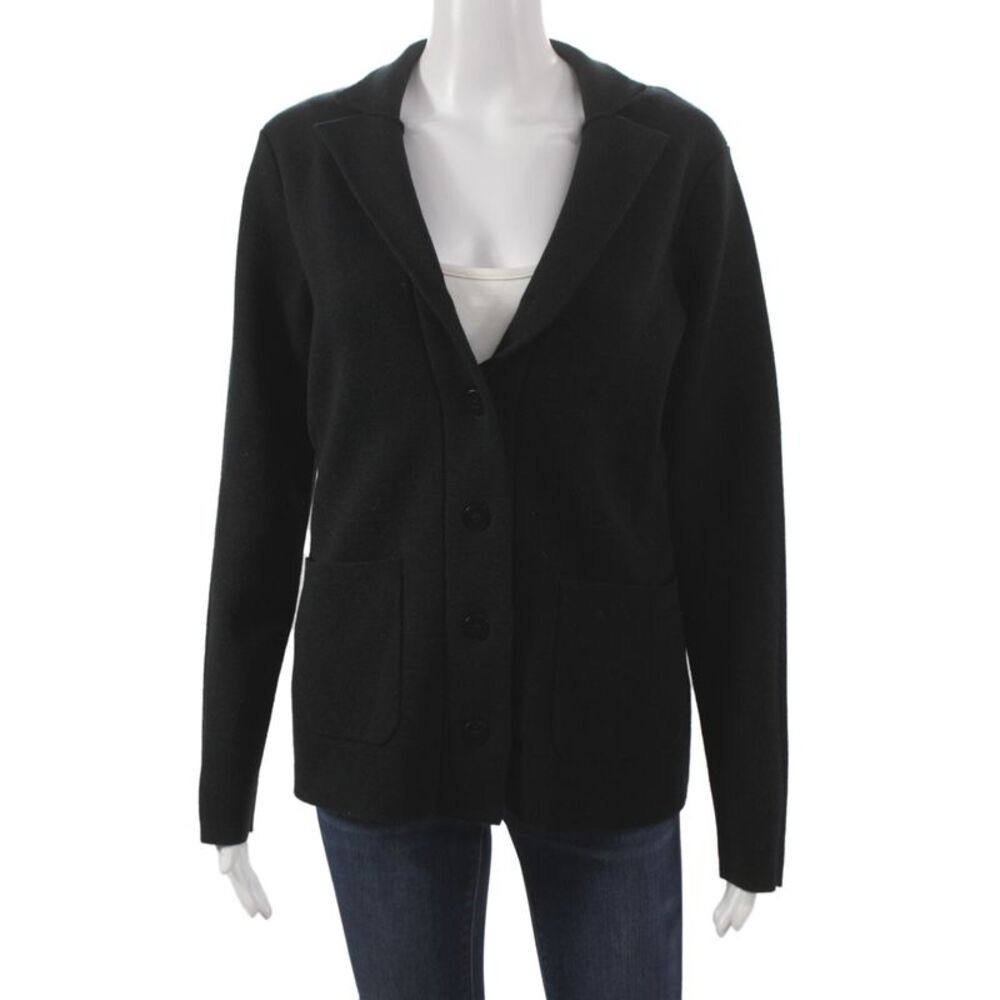 Metric Knits Unisex Cardigan Black Collared Button Long Sleeve Size S